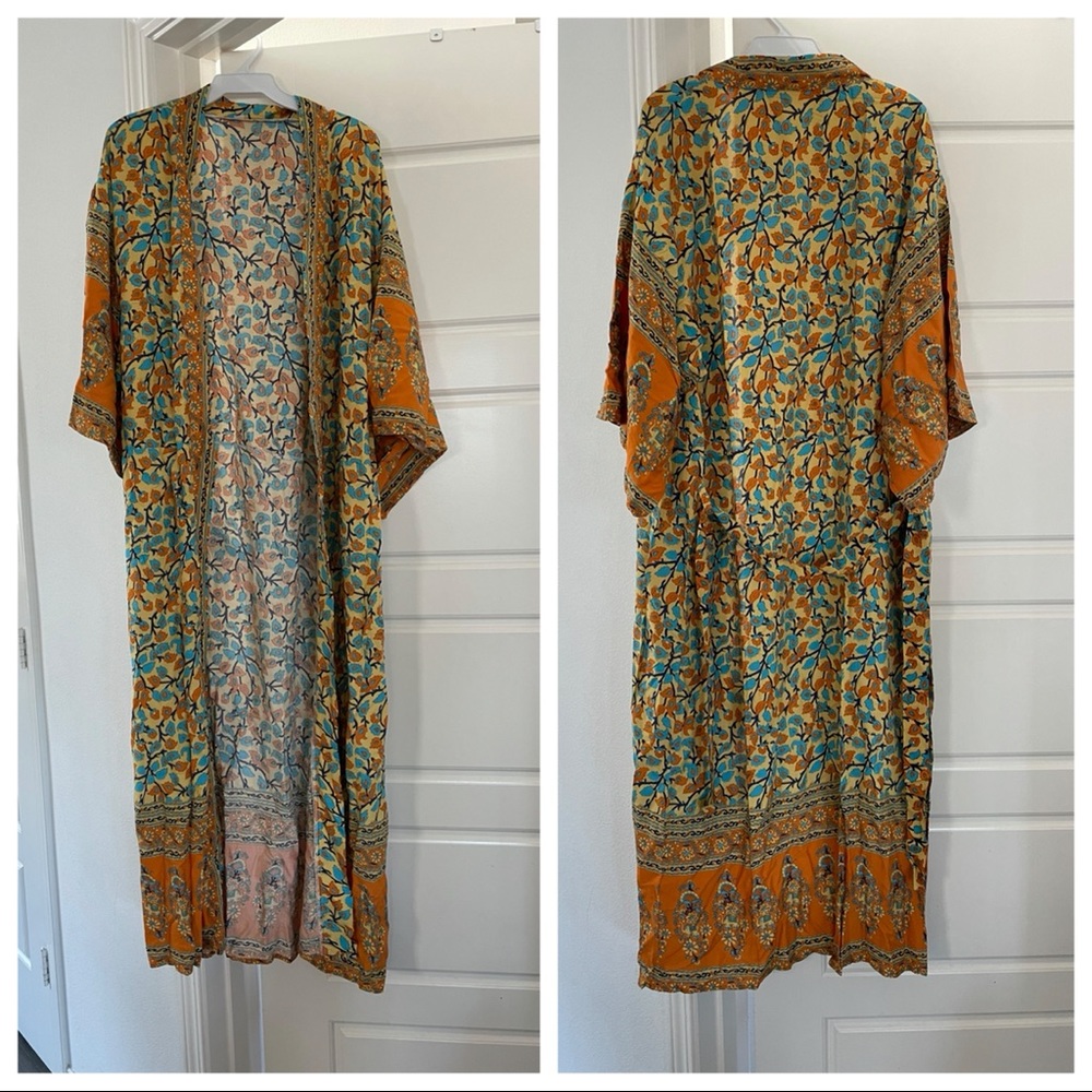 Mustard boho gypsy floral Print Kimono cover up - Picture 12 of 16